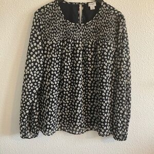 J. Crew Women’s Smocked Long Sleeve Top - Size 14 Dark Blue Floral Pattern